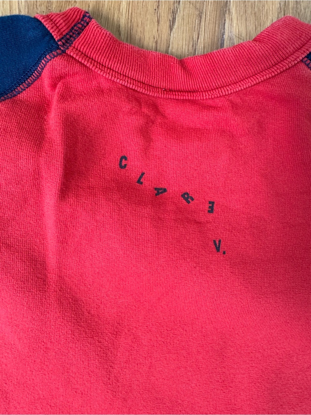 Clare V. Red & Navy Raglan Crewneck Sweatshirt - Picture 3 of 5